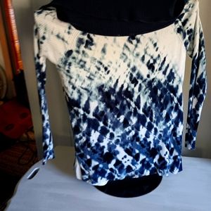 Cool Blue tie dye Rock & Republic tee sweater pullover oversized collar Large